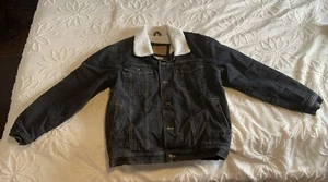 Vintage Size Large Oscar Jeans Dark Denim Jean Jacket Faux Sherpa Coat Men's - Picture 1 of 19