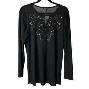 Torrid Damenoberteil schwarz Netzverzierung neu mit Etikett 2X 12034687 Pailletten Perlen durchsichtig Punk - Bild 1 von 10