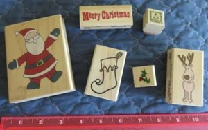 NEW RUBBER STAMP Ink Lot CHRISTMAS Santa Reindeer Stocking Tree Holly Cheer Xmas - Imagen 1 de 8
