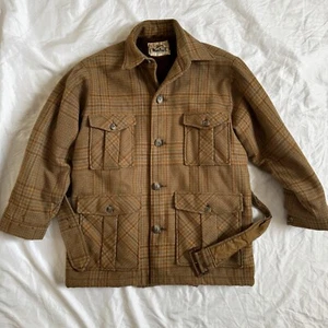 Vintage Woolrich Wool Plaid Belted Jacket Coat Lined Made in USA sz Large Barn - Picture 1 of 13