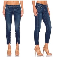 AMO Denim Women's Size 27 Twist Jean in True Blue Mid Rise Skinny Ankle Slit EUC