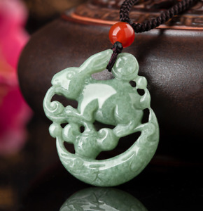 Burmese Jade Rabbit Pendant Jewelry Green Jadeite new Necklace Natural