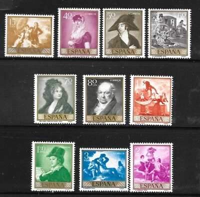 SPAIN 1958 SG1273/82 STAMP DAY & GOYA PAINTINGS; PERFECT MINT. - Image 1 of 2