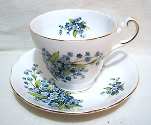 Hermosa taza de té y platillo inglés Bone China Regency - flores azules #3 - Imagen 1 de 11