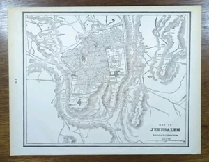 Vintage 1892 JERUSALEM Map 13"x10" Old Antique Original CITY OF DAVID ZION GATE - Picture 1 of 10