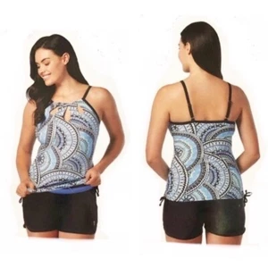NWT Free Country Womens Swimsuit Cutout Tankini Top + Shorts 2 Pc Swim Wear $90 - Picture 1 of 12