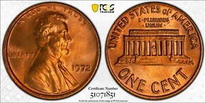 PCGS MS67 RD 1972 Lincoln Memorial Cent Red - Picture 1 of 3