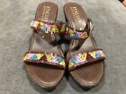 Italian Shoe Makers Brown Wedge Slides Beaded Mules Sandals Made in Italy 9 EUC