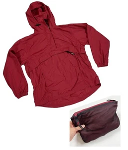 LL Bean Outdoors Womens Maroon Nylon Windbreaker Hooded Jacket Self Packing, PM - Picture 1 of 14