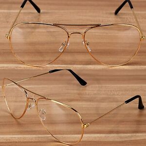 Pilot Metal Frame Clear Transparent Lens Fashion Glasses