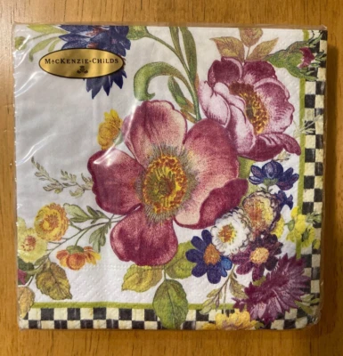 Servilleta de papel de cóctel MacKenzie Childs blanco con flores a cuadros cortesanos Foto 1 de 2
