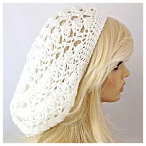 NEW Handmade Crochet SLOUCHY Beanie Hat BOHO Tam SOFT & EX BAGGIE Solid WHITE - Picture 1 of 6