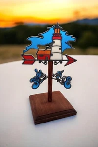 Handmade Stained Glass Lighthouse Weathervane Patriotic Vintage Moveable - Picture 1 of 7