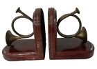 Wooden Bookends Musical Instrument Brass Horns Cherry Brown Unbranded - Flaw
