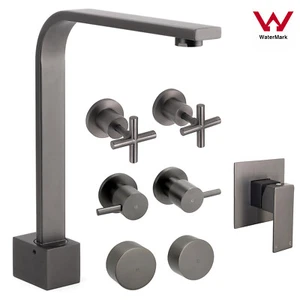 Square Swivel Bath Spout Gooseneck Wall Basin Mixer Taps Faucet Gun Metal Grey - Picture 1 of 42