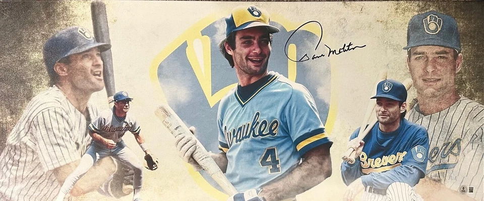 Brewers PAUL MOLITOR Signed 13x31 Stretched Canvas Milwaukee Collage AUTO - BAS - Image 1 of 1