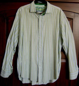 Robert Graham Green Striped Button Down Flip Cuff Long Sleeve XXL Shirt - Picture 1 of 5