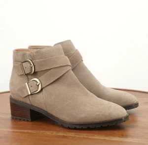 Blondo Womens Shanna Ankle Boots Booties Gray Suede Block Heel Buckle Size 7M - Picture 1 of 9