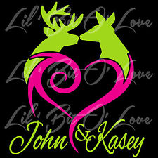 2 Color Custom Kissing Deer Buck and Doe Heart Personalized with Couple's Names 