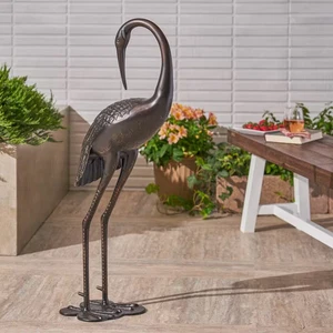 Scarlet 39 In. Shiny Copper Aluminum Outdoor Crane Decor - Picture 1 of 6