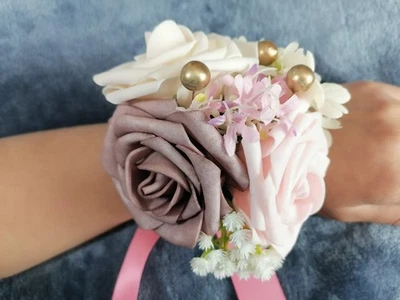 Handmade Wrist Corsages Dusty Rose Corsage with Ribbon  Prom Flower Pack of 1 - Image 1 of 4