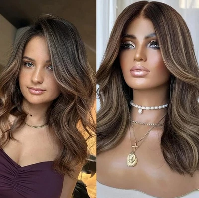 Peluca frontal de encaje marrón rubio destacado 13x4 100 % pelucas de cabello humano Foto 1 de 4