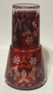 Vintage Bohemian Czech Glass Tumble-Up Bedside Water Carafe Ruby Cut to Clear - Image 1 of 4