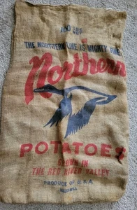 Vintage Burlap Potato Sack Bag Northern Line Flight Potatoes Red River Valley - Picture 1 of 4