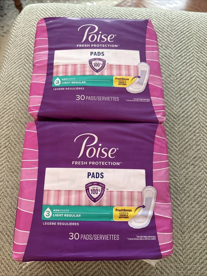 2x Almohadillas POISE Longitud Reg Nivel 3 Luz 30-Ct 12HR Protección contra Olores 60 Almohadillas Total Foto 1 de 1
