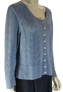 PERUVIAN CONNECTION~EC!!~GRAYISH BLUE 100% PIMA COTTON CARDIGAN SWEATER SZ:L - Picture 1 of 9