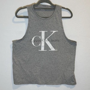 Womens Preowned Calvin Klein Logo Monogram Grey Muscle Tank Singlet Size L - Picture 1 of 7