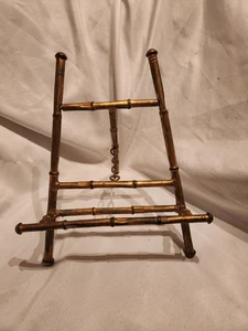 Vintage goldfarbene Kunstleder Bambus Staffelei Hollywood Regency Midcentury Dekor 12,5" Höhe - Bild 1 von 15