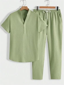 Men Summer Outfit 2Piece Set Short Sleeve T-Shirt and Pants Casual Sweatsuit Set - Picture 1 of 17