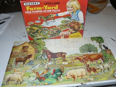 Vtg Victory Farm-yard Animal Tray Puzzle thick Wooden Jig-Saw Puzzle England - Image 1 of 4