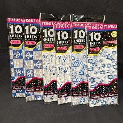 Hanukkah Menorah Star of David Jewish Tissue Paper Sealed 6 Packs of 10 Sheets - Image 1 of 4