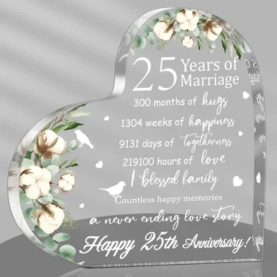 Presente de casamento lembrança coração acrílico 25º aniversário para ela - Imagem 1 de 4