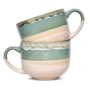 Large Ceramic Coffee Mug Set of 2, Stoneware Jumbo Latte Mugs for Office and ... - Picture 1 of 7