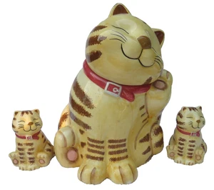 GKAO CKAO Orange Tan Striped Cat Cookie Jar w/ Matching Salt & Pepper Shakers - Picture 1 of 16