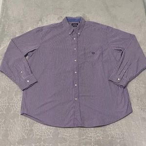 CHAPS Button Down Shirt Mens 2XLT Purple White Stripe Long Sleeve Easy Care Prep - Picture 1 of 4