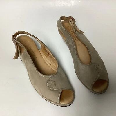 Sandalias La Plume para mujer 38 de cuero beige con cordones zapatos de cuña vintage Foto 1 de 4