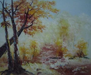 Pittura olio 20x24 alberi gialli sotto forte luce solare paesaggio impressionismo - Foto 1 di 1