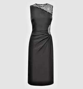 Halston Kenda Sleeveless Sequin Net Crepe Sheath Dress USA Size 6 - Picture 1 of 14