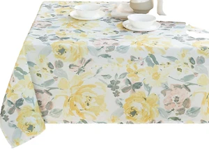 Printed Fabric Tablecloth, 60"x84" Oblong, YELLOW & MULTICOLOR FLOWERS, ROSA, BM - Picture 1 of 11