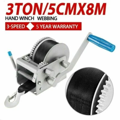 3000KG/6614LBS Hand Winch 3 Speed 4WD Car Trailer Boat Webbing Strap 8M X 50MM - image 1 of 4