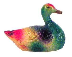 Duck Celluloid Toy Christmas Putz Decoration Turquoise Pink A Vintage Beauty - Picture 1 of 4