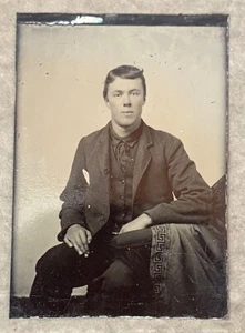 Handsome Young Man with Rosy Cheeks~Early Tintype Photograph - Picture 1 of 3
