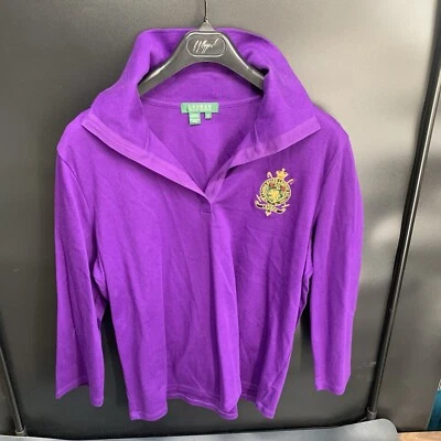 Polo Lauren Ralph Lauren púrpura manga 3/4 cuello en V con escudo de armas. N1 Foto 1 de 4