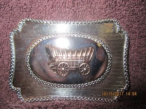 Vintage Metal Countyr Western Coverd Wagon Blet Buckle Gold on Silver - Picture 1 of 5
