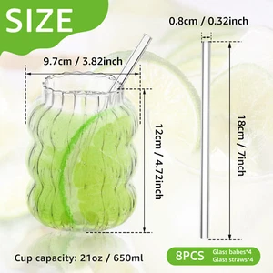 8Pcs 650ml Ribbed Glass Cups Set Creative Wavy Drinking Glasses Clear gufqQ - Picture 1 of 12