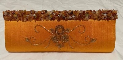 Indonesian Hand-Beaded, Raw Silk, Orange - Image 1 of 4